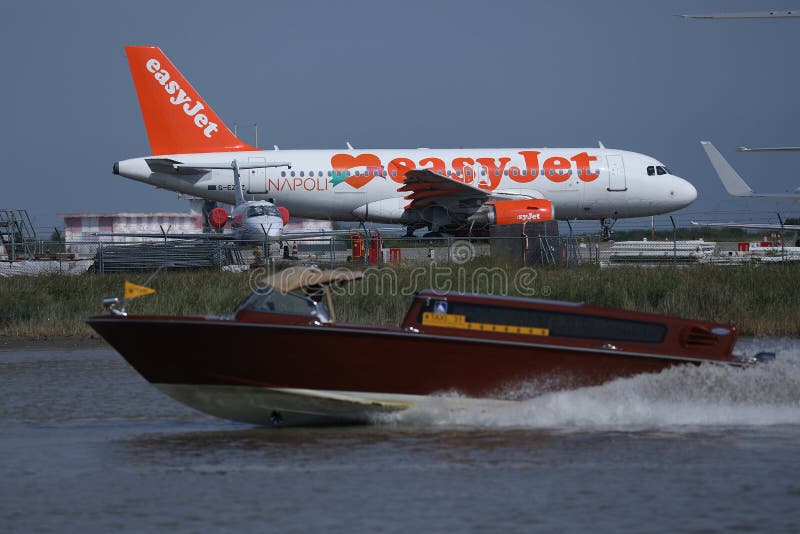 EasyJet Airbus landing in Venice Marco Polo Airport VCE