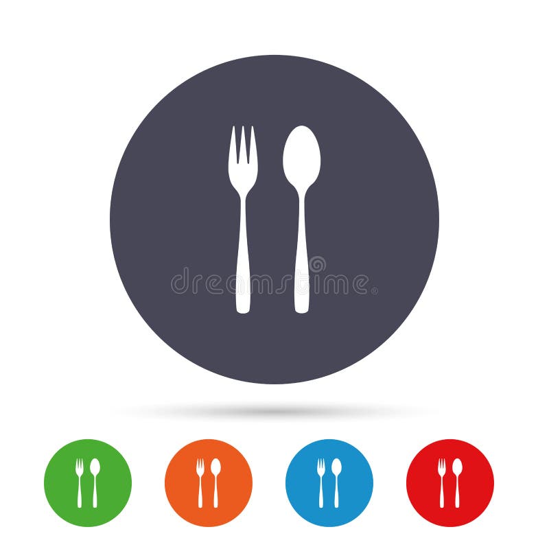 Eat sign icon. Dessert fork and teaspoon.