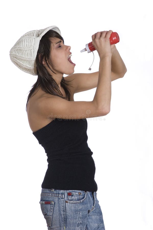 Eating Ketchup stock image. Image of pretty, laughing 12006449