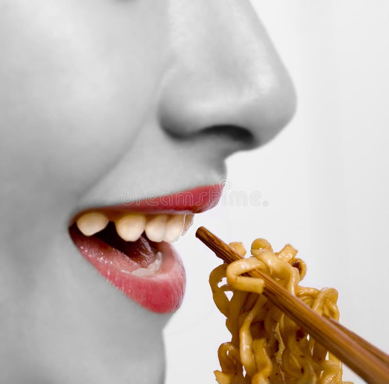 Eating noodles