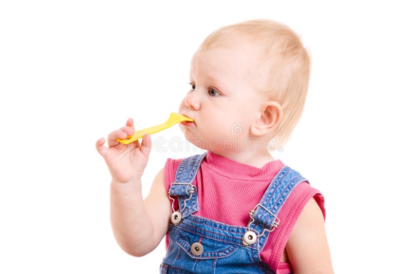 Eating with spoon stock photo. Image of infant, love, fashion 5018832
