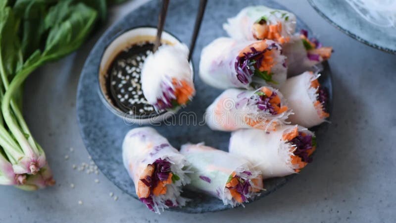Eating Spring Roll Asian Cuisine