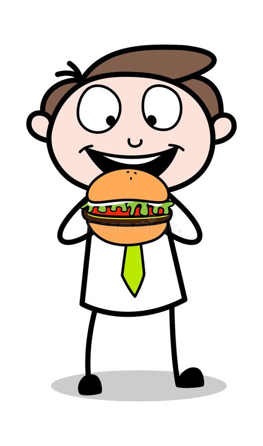 Eating Unhealthy Food - Office Businessman Employee Cartoon Vector Illustration stock illustration