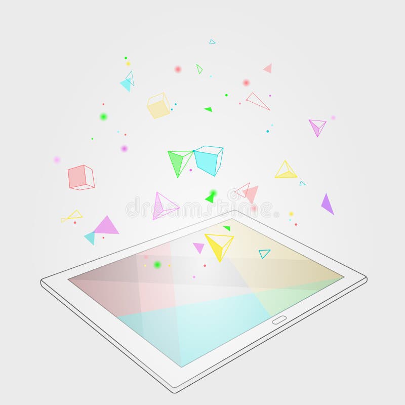Ebook tablet PC virtual reality visual imagination mind effect. Low poly polygonal geometric shapes. Creative e-learning vector illustration Ebook tablet PC virtual reality visual imagination mind effect. Low poly polygonal geometric shapes. Creative e-learning vector illustration
