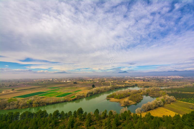 Ebro River, Spain, Passing Near Mora La Nova and Mora D`Ebre Stock