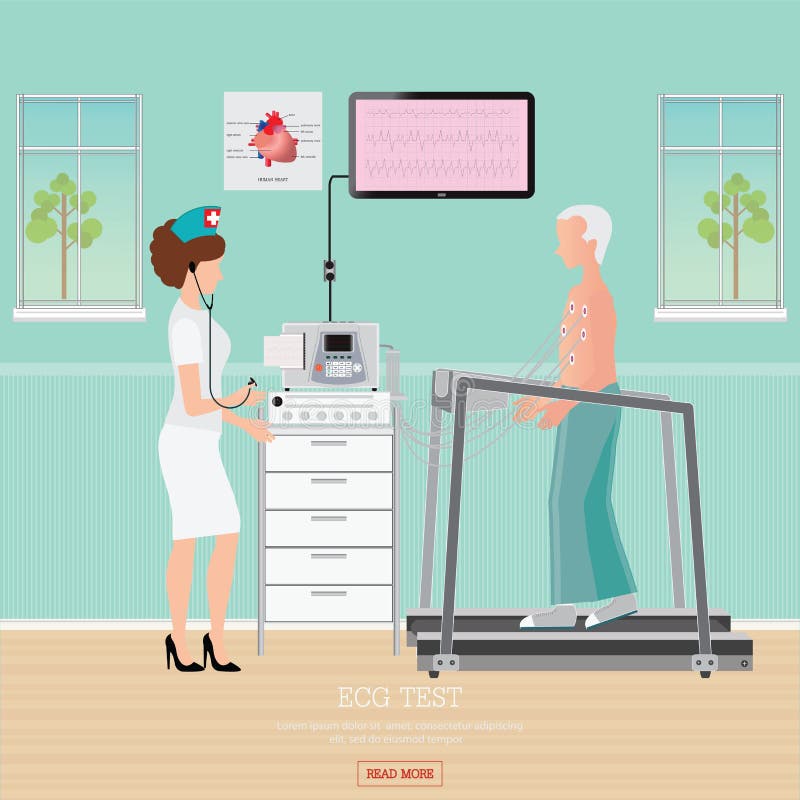 ECG Test or Exercise Stress Test for Heart Disease on treadmill royalty free illustration ECG Test or Exercise Stress Test for Heart Disease on treadmill royalty free illustration