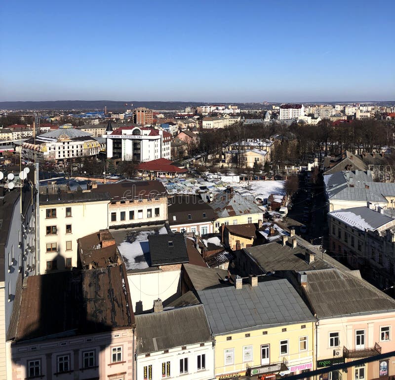 Echt panorama van ivano-Frankivsk stock afbeelding Echt panorama van ivano-Frankivsk stock afbeelding
