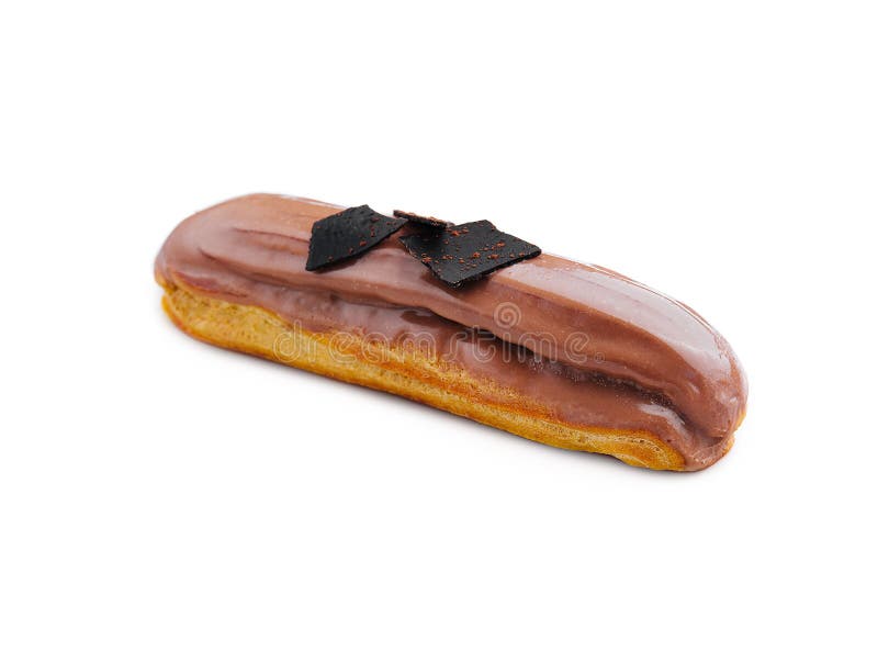 Eclair con chocolate sobre blanco fotografía de archivo