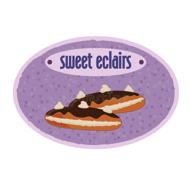 Eclairs retros de los pasteles de la historieta del vintage stock de ilustración Eclairs retros de los pasteles de la historieta del vintage stock de ilustración