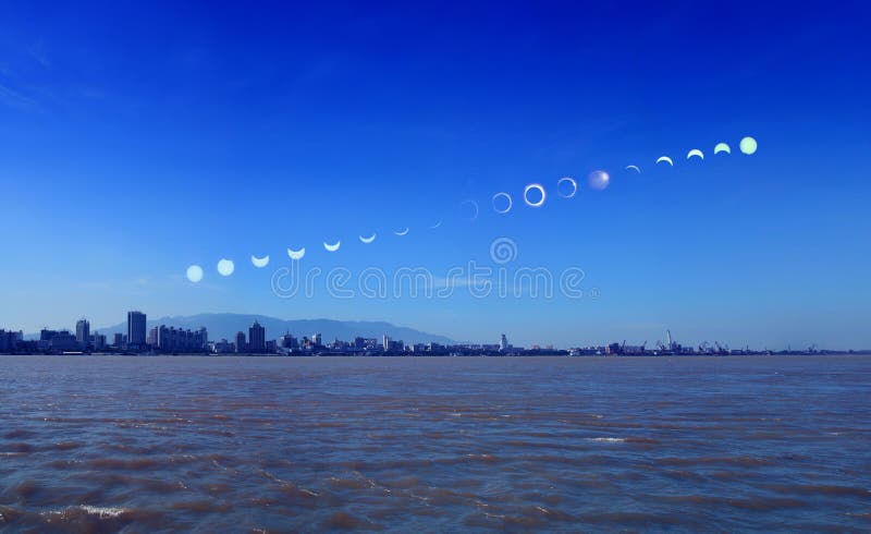 Total solar eclipse, occurred in july 22, 2009 china's yangtze river basin,in jiujiang city, jiangxi province. Total solar eclipse, occurred in july 22, 2009 china's yangtze river basin,in jiujiang city, jiangxi province