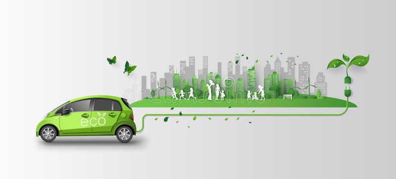Klinik Andrew Halliday Sæt tabellen op Concept of Eco Car with Family and Nature in the City. Stock Vector -  Illustration of leaf, concept: 149677649