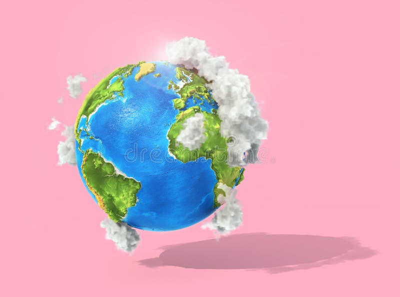 Eco concept. 3d planet with clouds on a pastel background vector illustration Eco concept. 3d planet with clouds on a pastel background vector illustration
