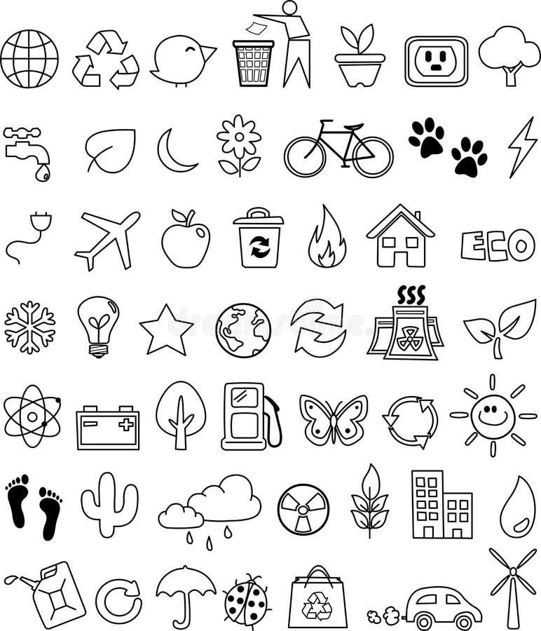 Eco doodle icon set royalty free illustration