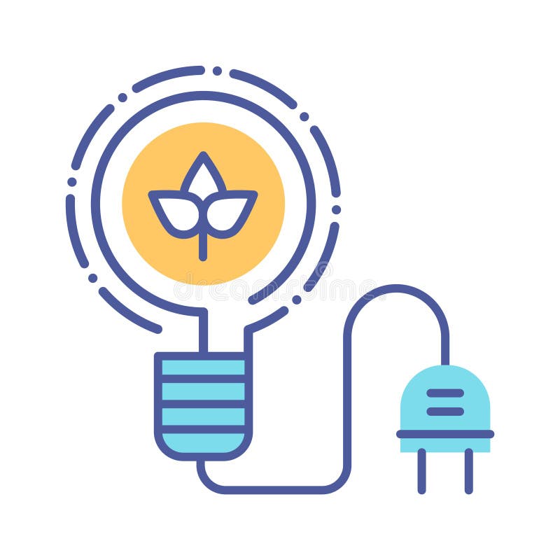 Eco energy line color icon. Lightbulb sign. Alternative energy vector pictogram. Eco friendly. Green technology symbol. Button for vector illustration Eco energy line color icon. Lightbulb sign. Alternative energy vector pictogram. Eco friendly. Green technology symbol. Button for vector illustration