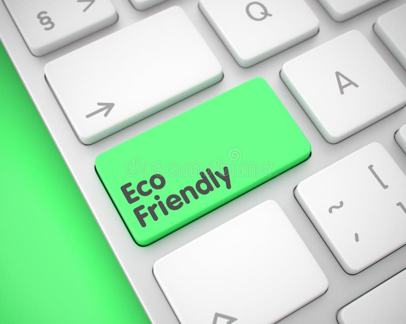 Eco freundlich - Text auf grünem Tastatur-Knopf 3d stock abbildung Eco freundlich - Text auf grünem Tastatur-Knopf 3d stock abbildung