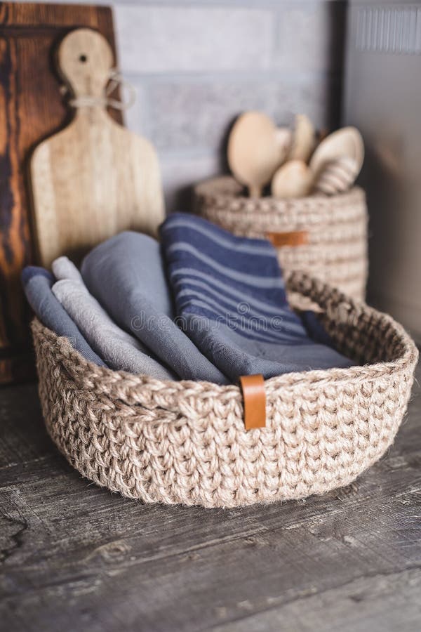 Eco Friendly Jute Knitted Baskets with Reusable Kitchen Towel. Zero