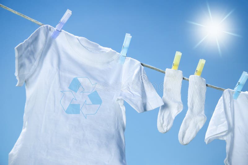 Eco- friendly laundry drying on clothesline