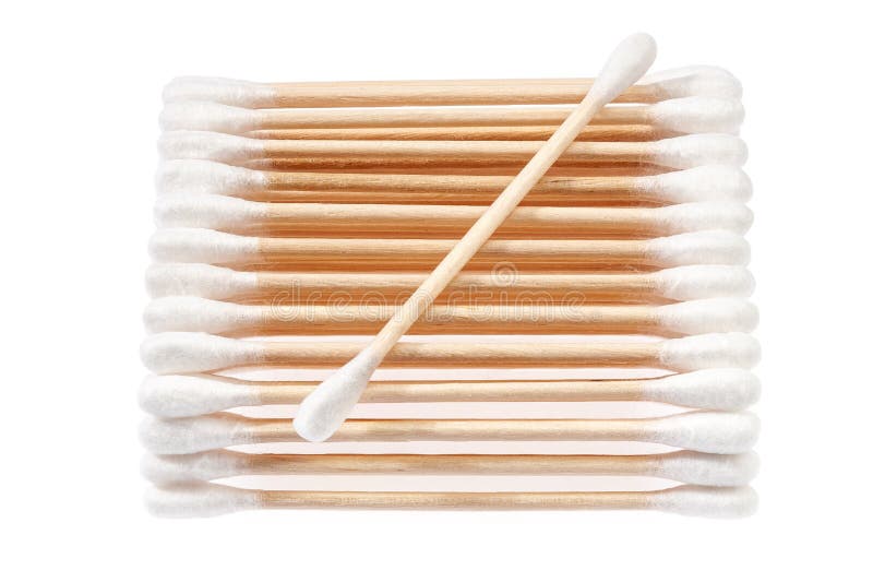 Ecofriendly Materials. Wooden, Cotton Swabs on a White Background