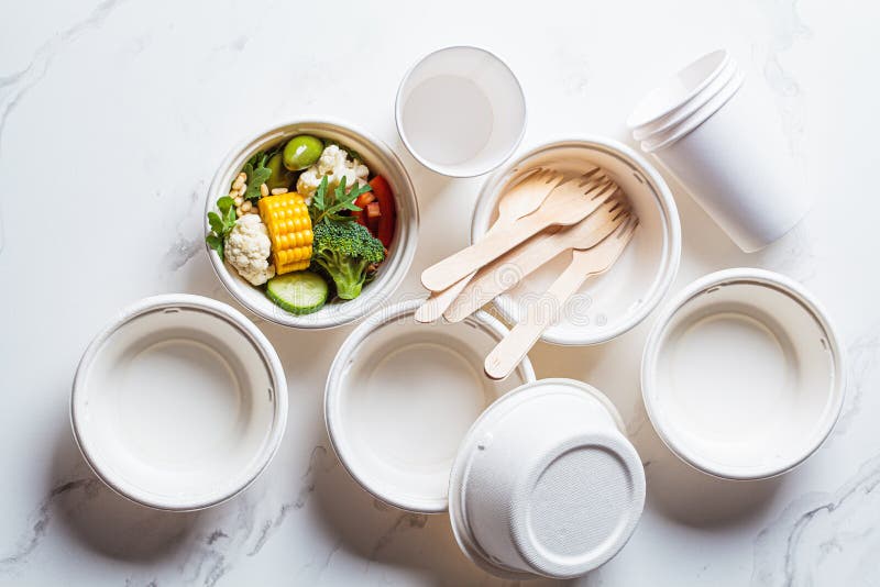 Ecofriendly Recyclable Tableware, Zero Waste Concept. Paper Bowls and