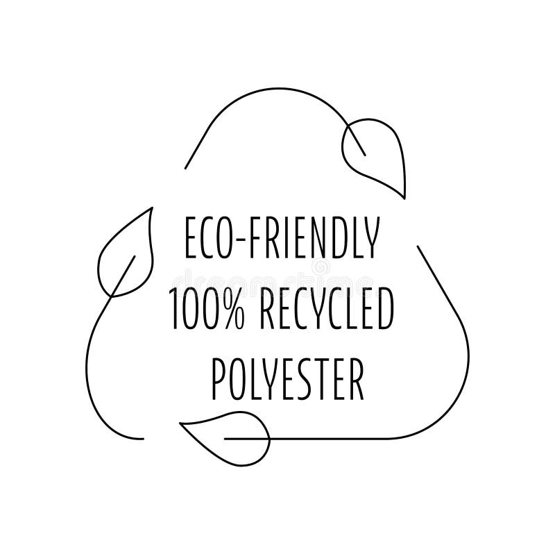 Eco-friendly 100 recycled polyester - icon logo for sustainable product, eco friendly fabric, clothing packaging. Vector