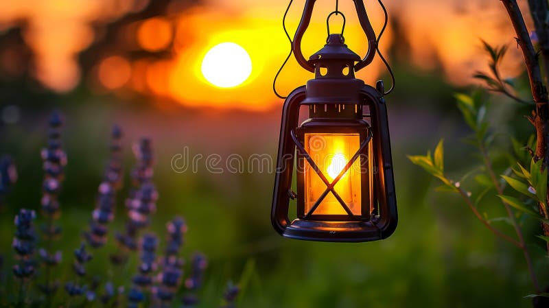 Eco friendly solar outdoor lamp with automatic illumination, powered by solar energy for outdoor use stock illustration