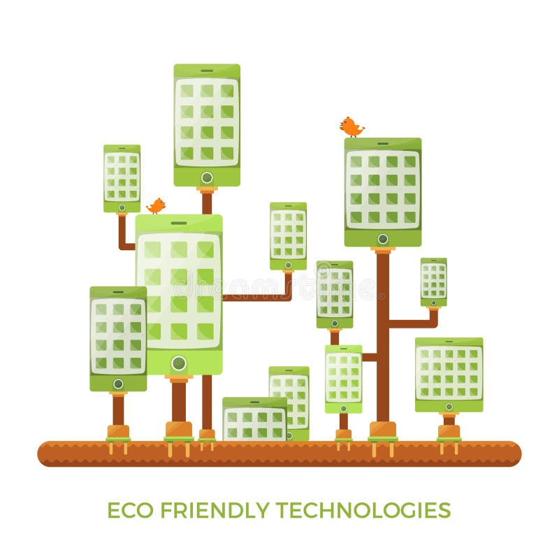 Eco gadżetu życzliwych zielonych technologii wektorowy pojęcie w mieszkanie stylu ilustracji