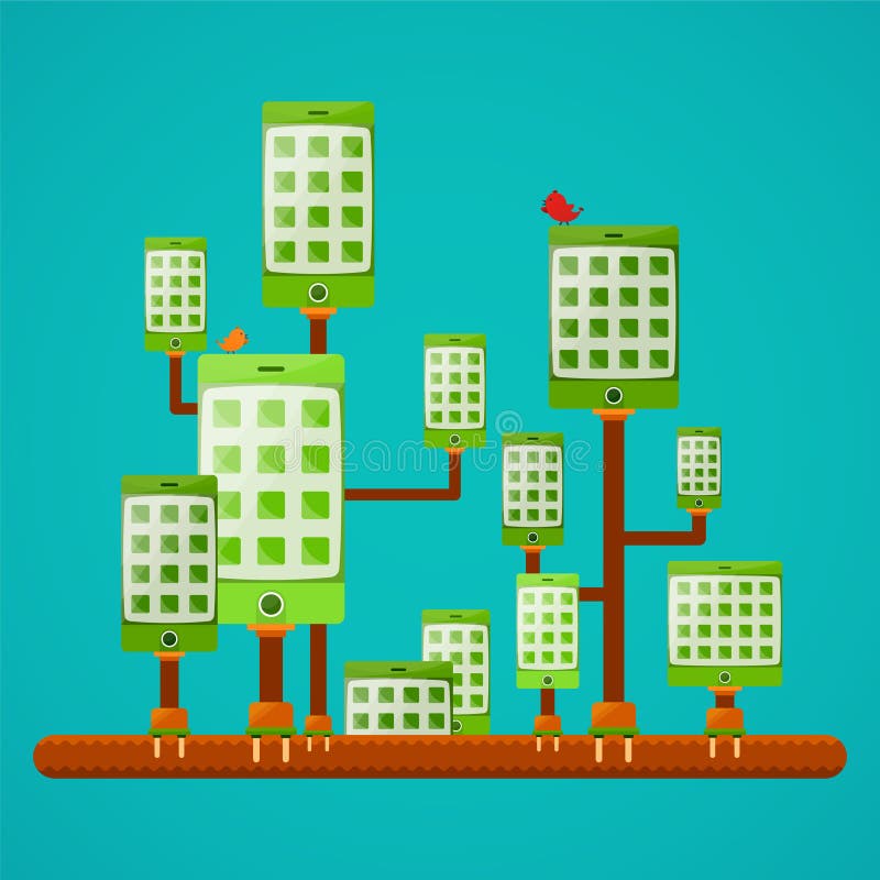 Eco gadżetu życzliwych zielonych technologii wektorowy pojęcie w mieszkanie stylu royalty ilustracja