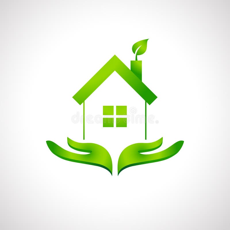 Eco house and green home logo concept with leaf stock illustration Eco house and green home logo concept with leaf stock illustration