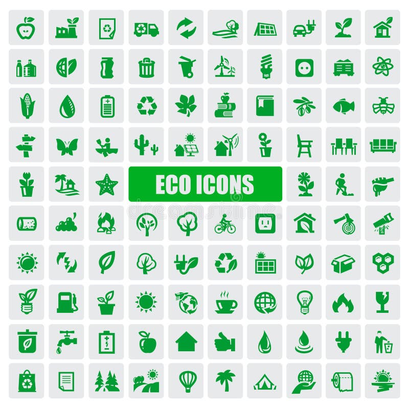 Vector green eco icons set on white. Green drop vectors