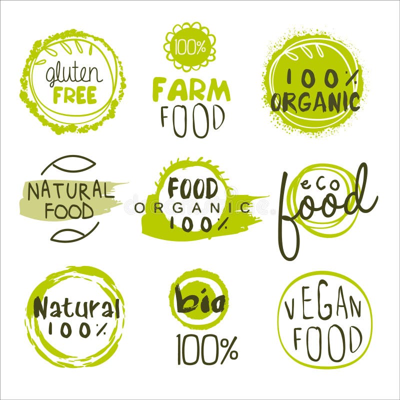 Eco-Lebensmittel Lables-Satz vektor abbildung Eco-Lebensmittel Lables-Satz vektor abbildung