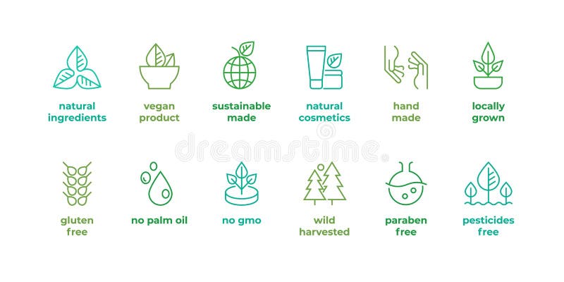 Eco linii odznaka Handmade eco logo, naturalnego organicznie kosmetyka weganinu karmowi symbole, Wektorowy liniowy gluten uwalnia ilustracja wektor