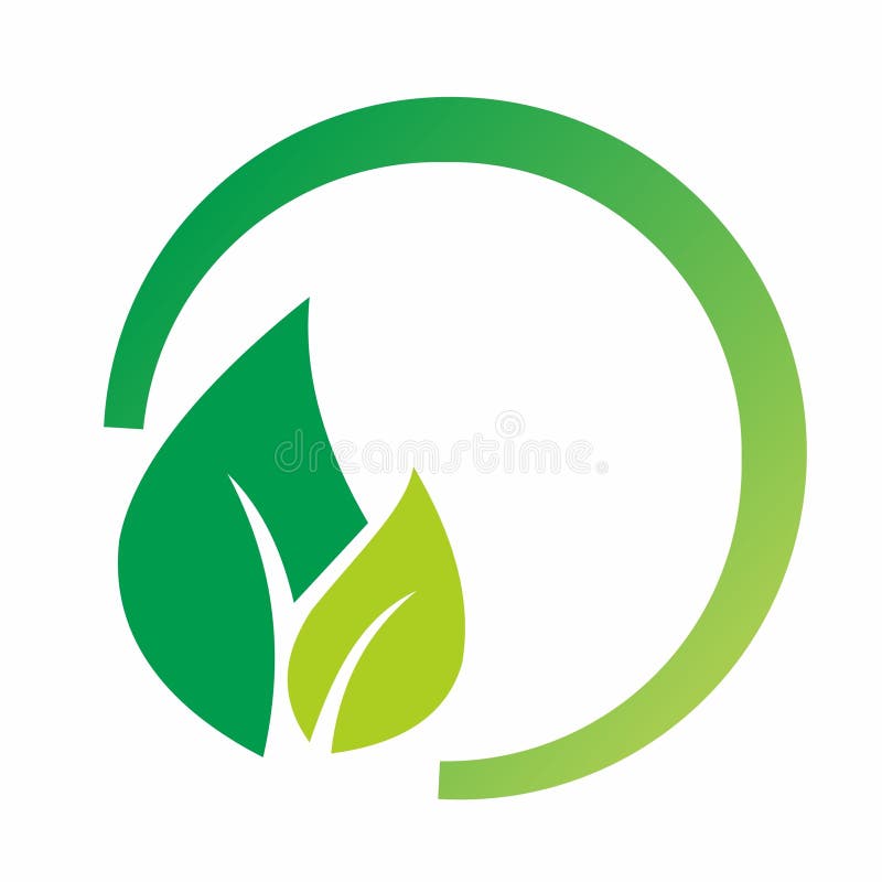 Eco logo green circular design with two overlapping leaves stock illustration