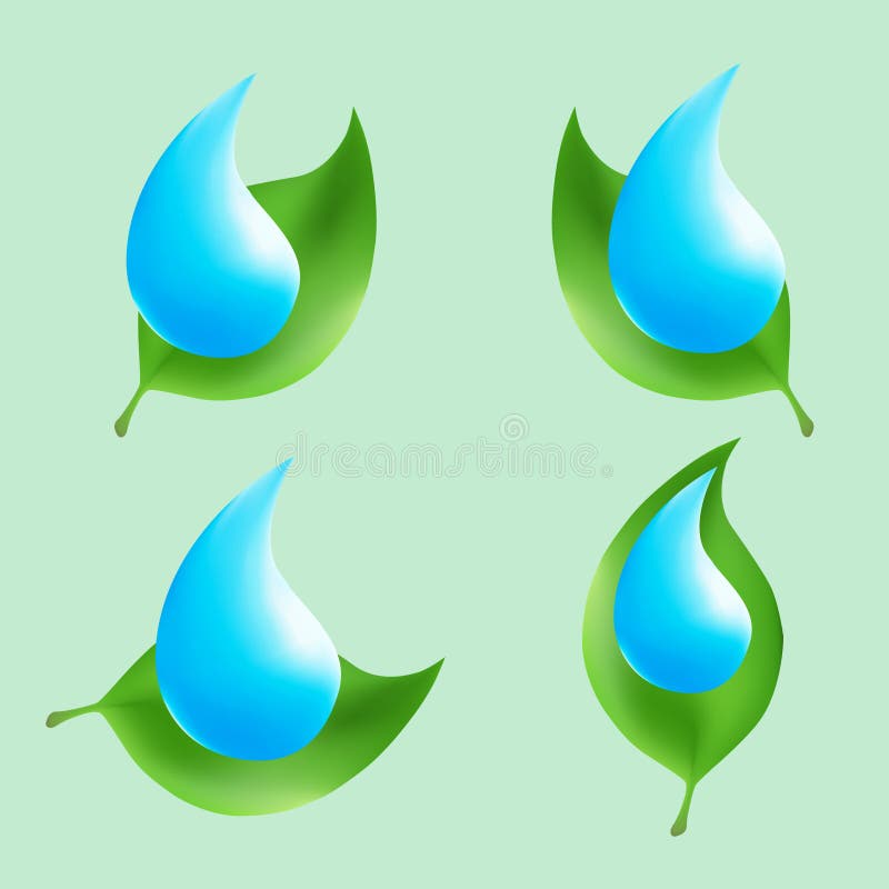 Eco logo. Organic vector logos. Blue drop of water on a green leaf. Isolated icons. royalty free illustration Eco logo. Organic vector logos. Blue drop of water on a green leaf. Isolated icons. royalty free illustration