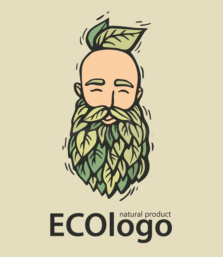 Eco Nature Logo. Hipster Head with Blooming Beard with Leafs. Hand-Drawn  Vector Illustration Stock Vector - Illustration of male, hipster: 157577310