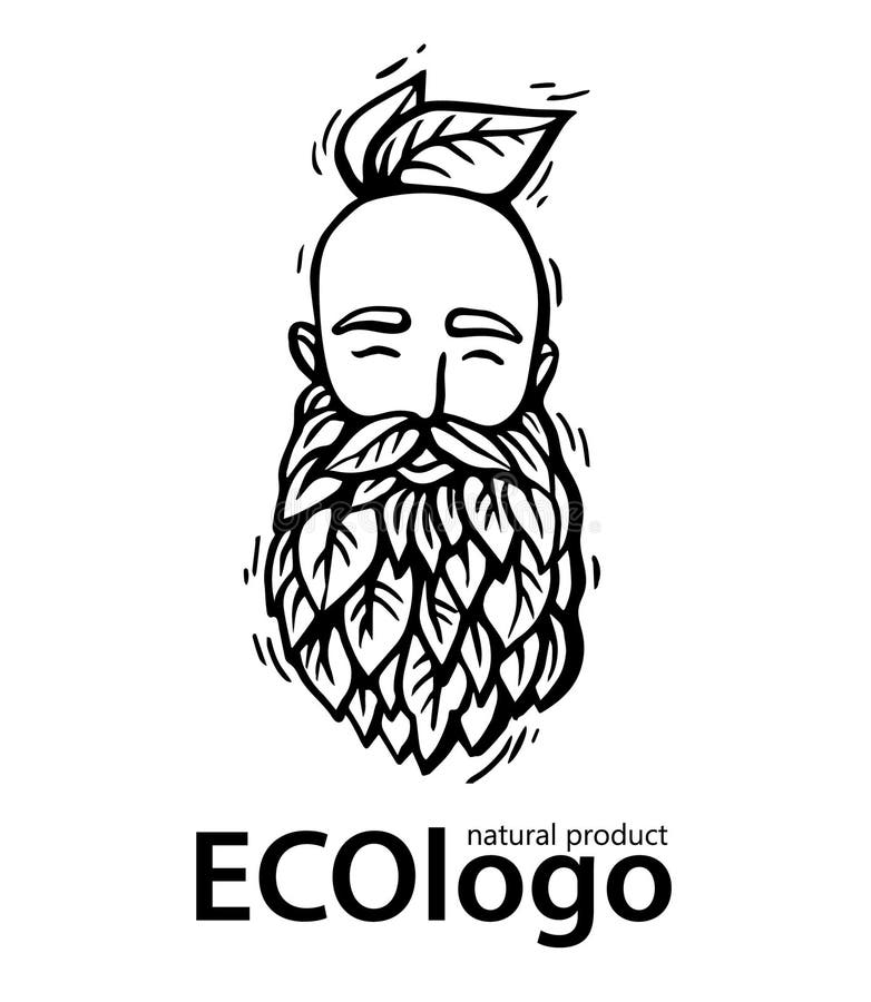 Eco Nature Logo. Hipster Head with Blooming Beard with Leafs. Hand-Drawn  Vector Illustration Stock Vector - Illustration of male, hipster: 157577310
