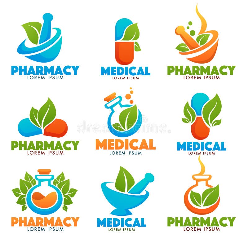 Eco Pharma bottles, Images of bottles, pounder, pills and green Leaves