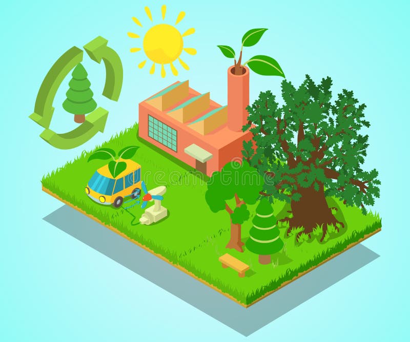 Eco place concept banner, isometric style royalty free illustration Eco place concept banner, isometric style royalty free illustration