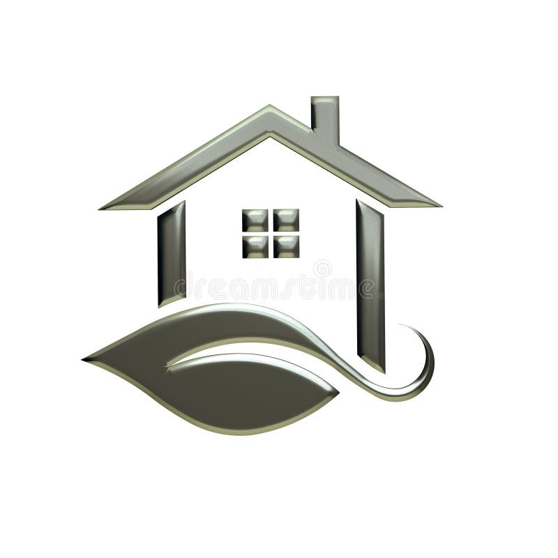 Eco Silver House Logo. 3D Rendering Illustration. royalty free illustration