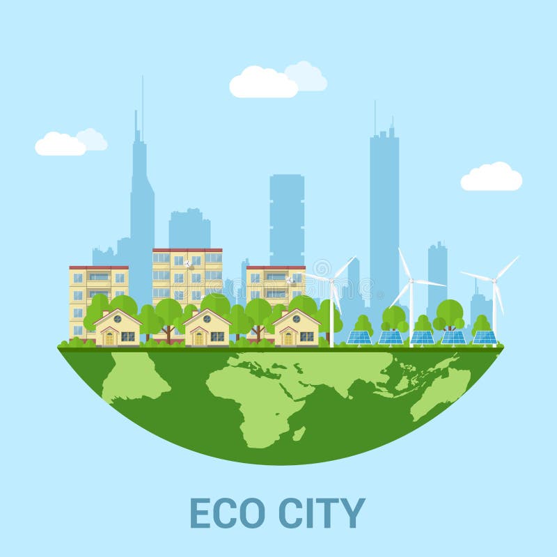 Eco stad stock illustrationer