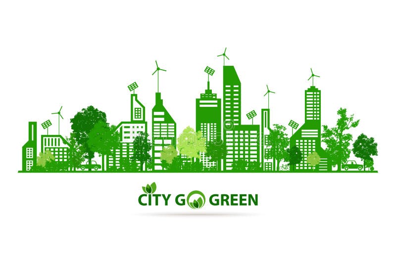 Eco stads- och energiräddning vektor illustrationer