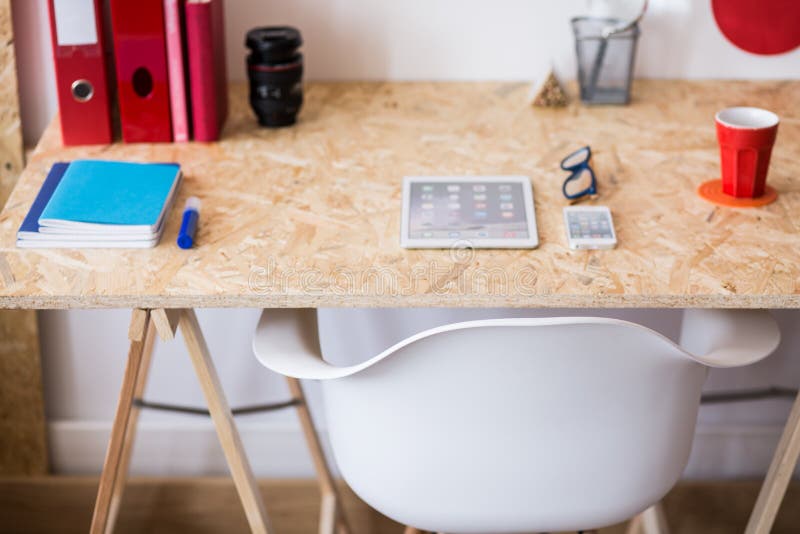 Eco style simple wooden desk stock image