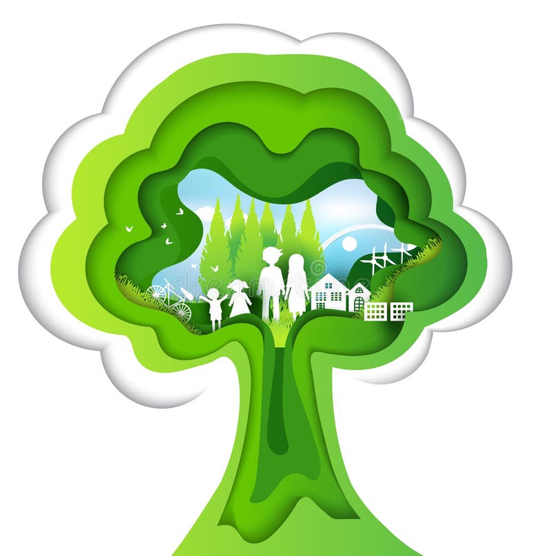 Eco tapezieren Kunstdesignart, -baum und -familie mit Natur Vektor vektor abbildung Eco tapezieren Kunstdesignart, -baum und -familie mit Natur Vektor vektor abbildung