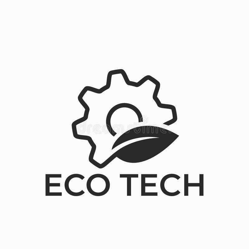 Eco tech logo. mechanical gear and leaf. eco friendly technology, environment and industry symbol