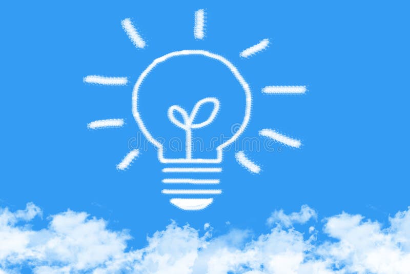 Eco think bulb cloud shaped on blue sky stock illustration