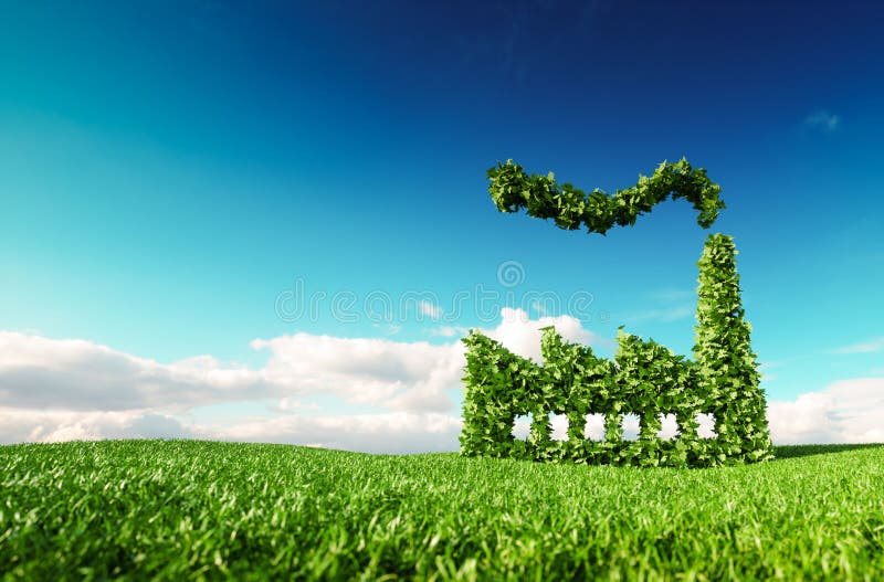 Eco vänligt branschbegrepp tolkning 3d av den gröna fabriksicoen