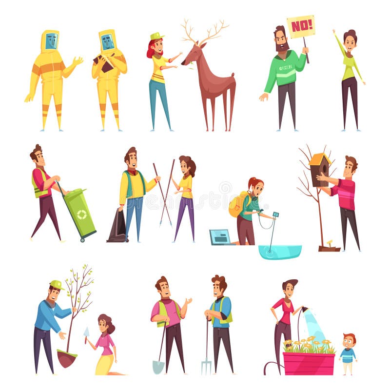 Eco Zgłaszać się na ochotnika kreskówka set ilustracji Eco Zgłaszać się na ochotnika kreskówka set ilustracji