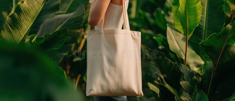 EcoFriendly Tote Bag in the Lush Greenery Setting AI wygenerował obraz obraz stock