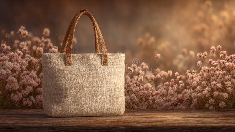 EcoFriendly Tote Bags na płycie kwiatowej obrazy royalty free