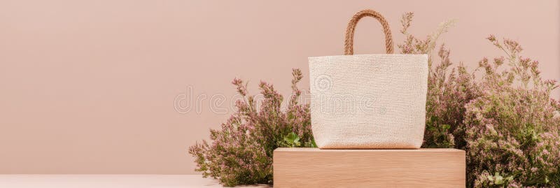 EcoFriendly Tote Bags na płycie kwiatowej obraz royalty free