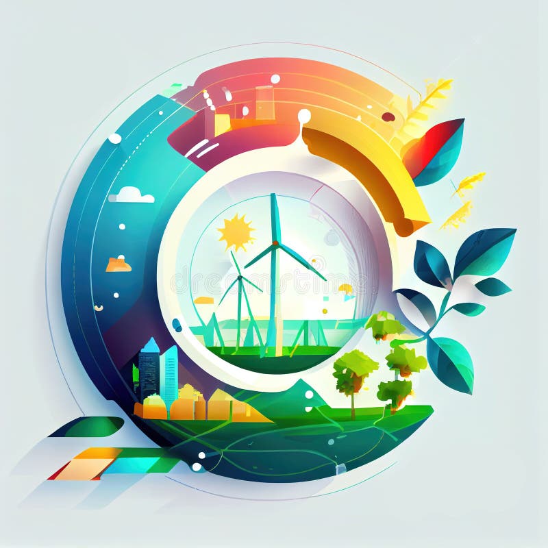 Ecological Drawing. Abstract Nature and Green Energy Stock Illustration